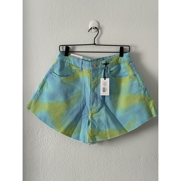 We wore what Tie Dye Flare Bell Shorts Size 29 Teal Lime Green - Picture 4 of 9